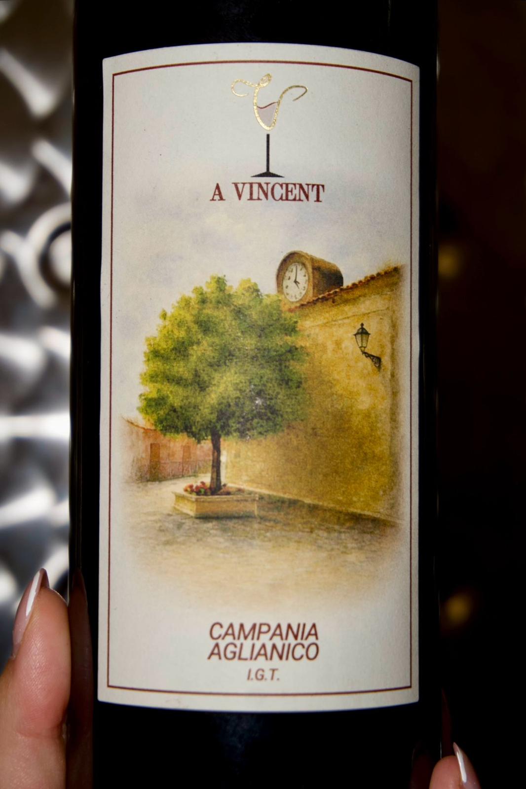 Retroetichetta della bottiglia A Vincent Campania Aglianico